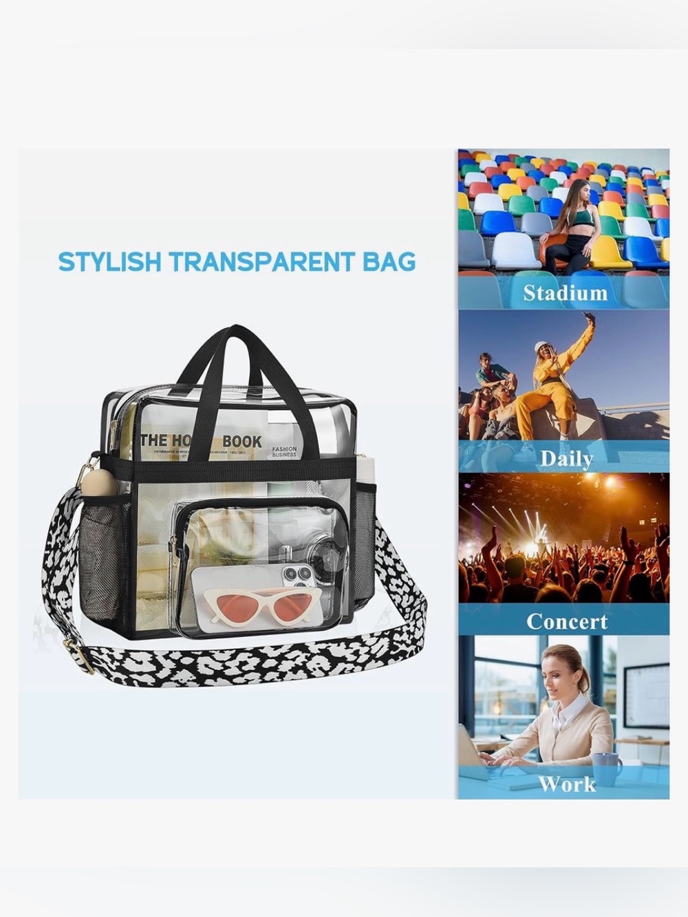 NWT Clear Stadium Approved Tote Bag Black White Crossbody Strap - Picture 5 of 8